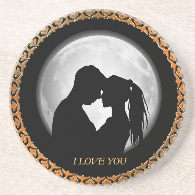 Young couple black silhouette kissing one another coaster (Front)