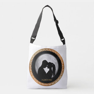 Young couple black silhouette kissing one another crossbody bag