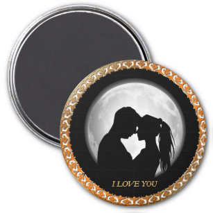 Young couple black silhouette kissing one another magnet