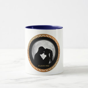 Young couple black silhouette kissing one another mug