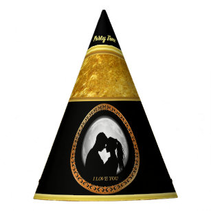 Young couple black silhouette kissing one another party hat