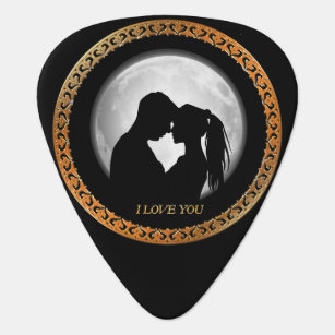 Young couple black silhouette kissing one another plectrum