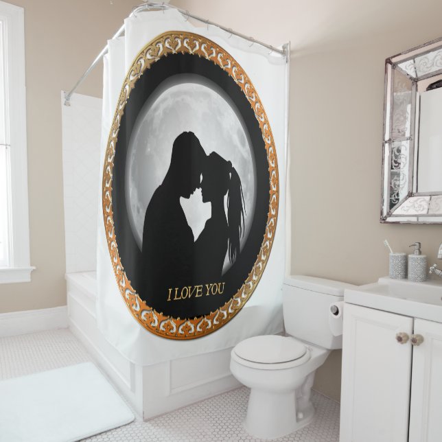 Young couple black silhouette kissing one another shower curtain (In Situ)