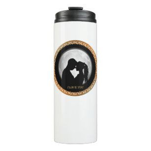 Young couple black silhouette kissing one another thermal tumbler