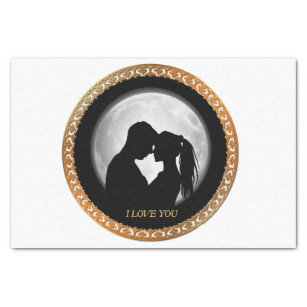 Young couple black silhouette kissing one another tissue paper