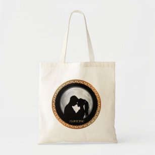 Young couple black silhouette kissing one another tote bag