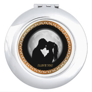 Young couple black silhouette kissing one another travel mirror