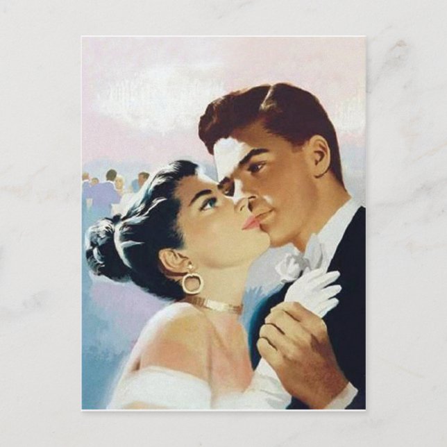 Young couple dancing together, vintage romantic postcard (Front)