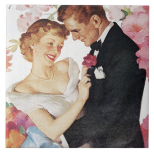 Young couple in formal wear ceramic tile