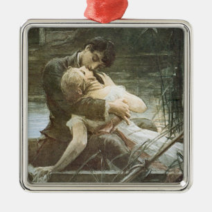 Young Couple in Love (Kissing in a Boat) (Romance) Metal Ornament