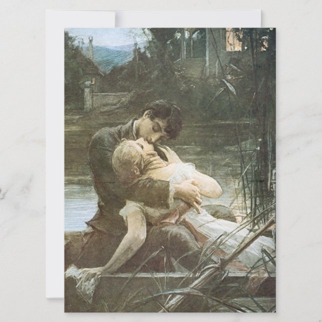 Young Couple in Love (Kissing in a Boat) Wedding Card (Front)