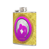 Young couple pink silhouette kissing one another hip flask (Left)