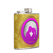 Young couple pink silhouette kissing one another hip flask (Right)