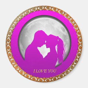 Young couple pink silhouette kissing one another magnet
