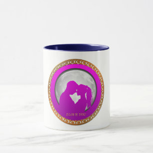 Young couple pink silhouette kissing one another mug
