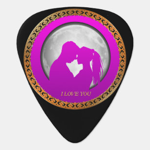 Young couple pink silhouette kissing one another plectrum