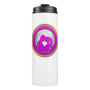 Young couple pink silhouette kissing one another thermal tumbler