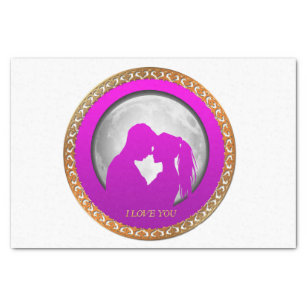 Young couple pink silhouette kissing one another tissue paper