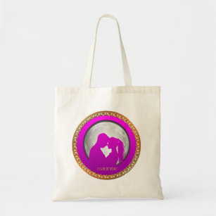 Young couple pink silhouette kissing one another tote bag