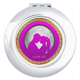 Young couple pink silhouette kissing one another travel mirror