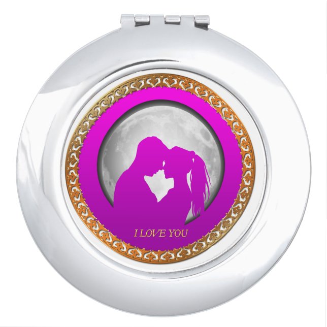 Young couple pink silhouette kissing one another travel mirror (Front)