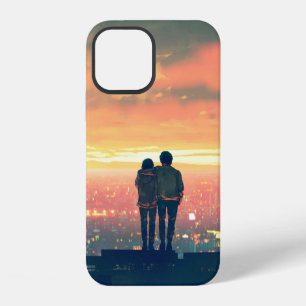 young couple standing on the roof top looking at c iPhone 12 case