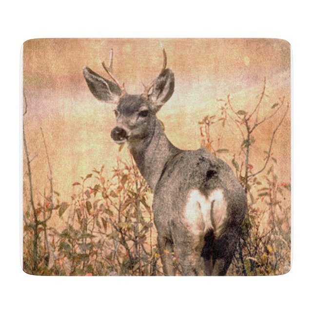 Young Deer in Wildflowers with Grungy Texture Art Cutting Board (Front)