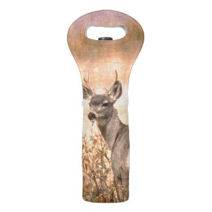 Young Deer in Wildflowers with Grungy Texture Art Wine Bag