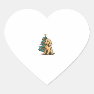 Young Dog with nice Christmas Tree for Festive Sea Heart Sticker