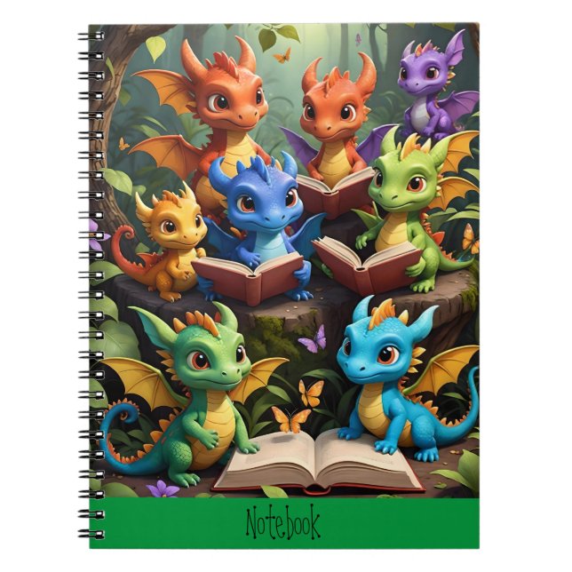 Young Dragons reading books on the Notebook Cover (Front)