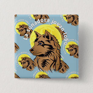 young dreamy wolf 15 cm square badge