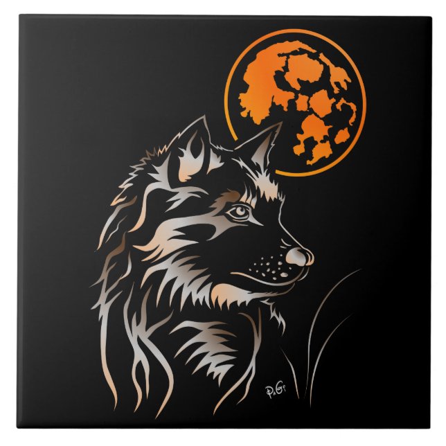 young dreamy wolf pottery photo tile (Front)