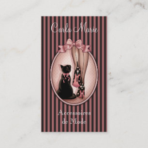 Young, elegant woman and black cat business card