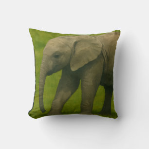 Young Elephant with Guardian in Grassy Reserve Cushion