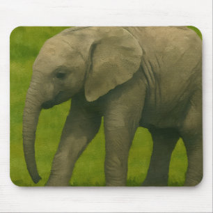 Young Elephant with Guardian in Grassy Reserve Mouse Pad