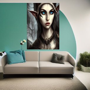 Young elf female blue eye   AI Art  Poster