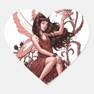 Young Fairy with Flowers by Al Rio Heart Sticker