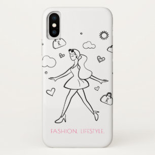 Young Fashion Girl - Sketched Art in Black & White iPhone X Case