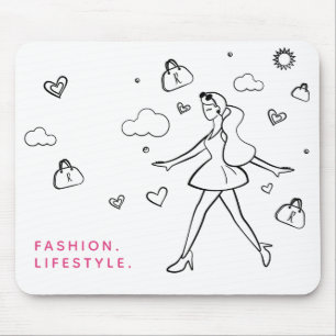 Young Fashion Girl - Sketched Art in Black & White Mouse Pad
