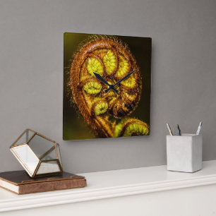 Young Fern Leaves Square Wall Clock