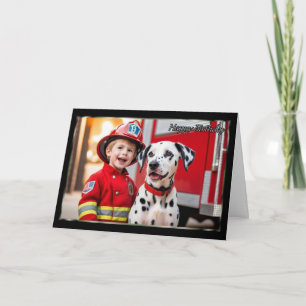 Young Fireman and Dalmatian Boy's Birthday Card