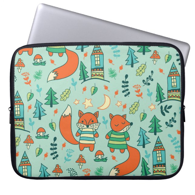 Young Foxes: Children's Seamless Pattern. Laptop Sleeve (Front)