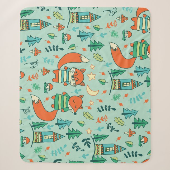 Young Foxes: Children's Seamless Pattern. Sherpa Blanket (Front)
