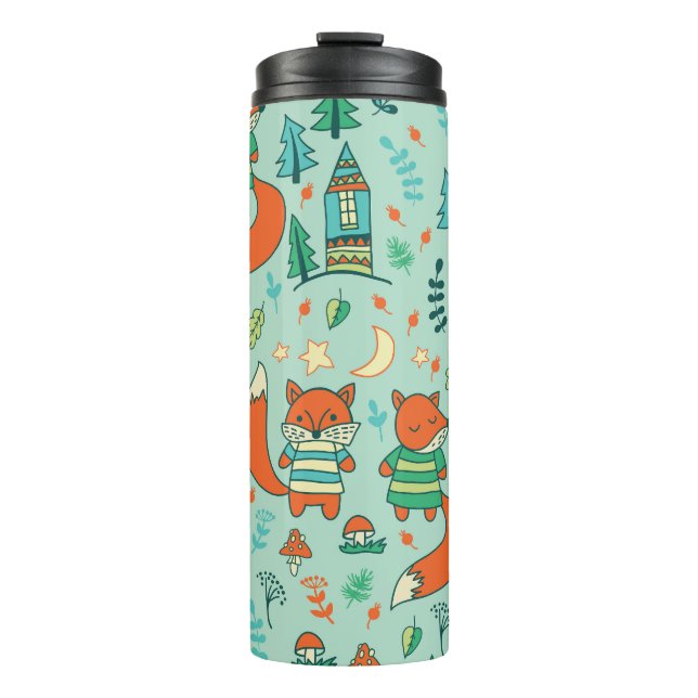 Young Foxes: Children's Seamless Pattern. Thermal Tumbler (Front)