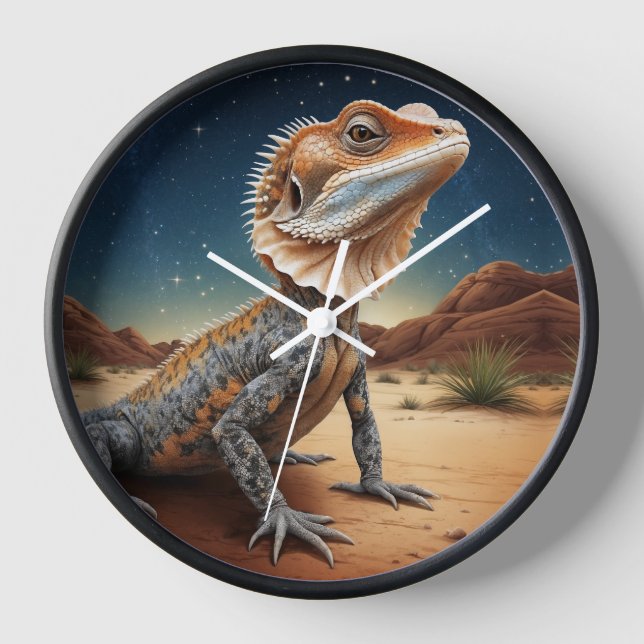 Young Frill-necked Lizard Wildlife Scene Clock (Front)
