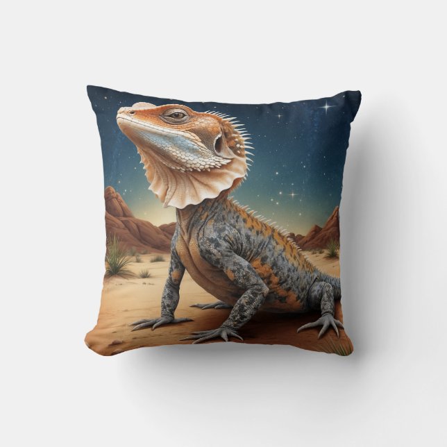 Young Frill-necked Lizard Wildlife Scene Cushion (Front)