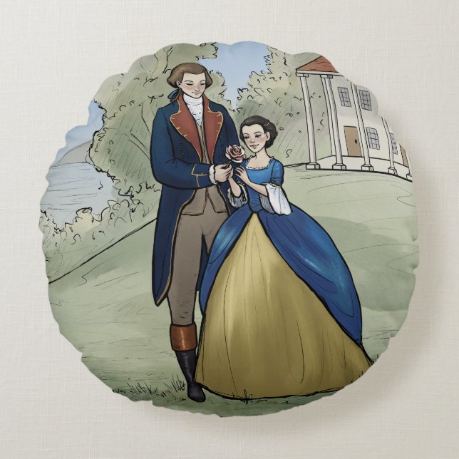 Young George and Martha Washington at Mount Vernon Round Cushion (Front)