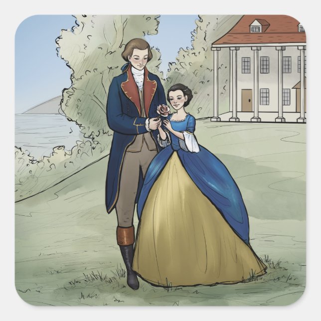 Young George and Martha Washington at Mount Vernon Square Sticker (Front)