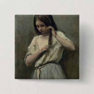 Young Girl at her Toilet 15 Cm Square Badge