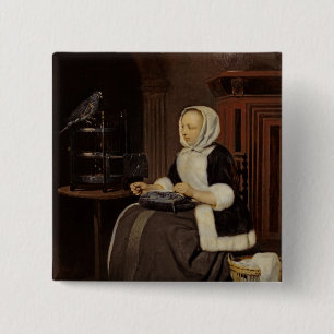 Young Girl at Work 15 Cm Square Badge